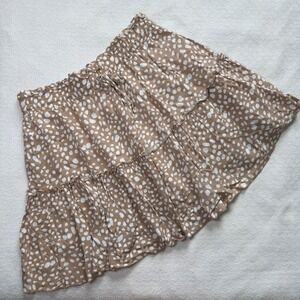 Alelly Tan Polka Dot Tiered Ruffle Mini Skirt Smocked Waist Small